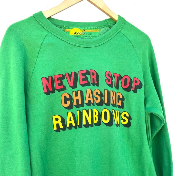 Aviator Nation Never Stop Chasing Rainbows Crewneck Sweatshirt Green Small - Picture 4 of 8